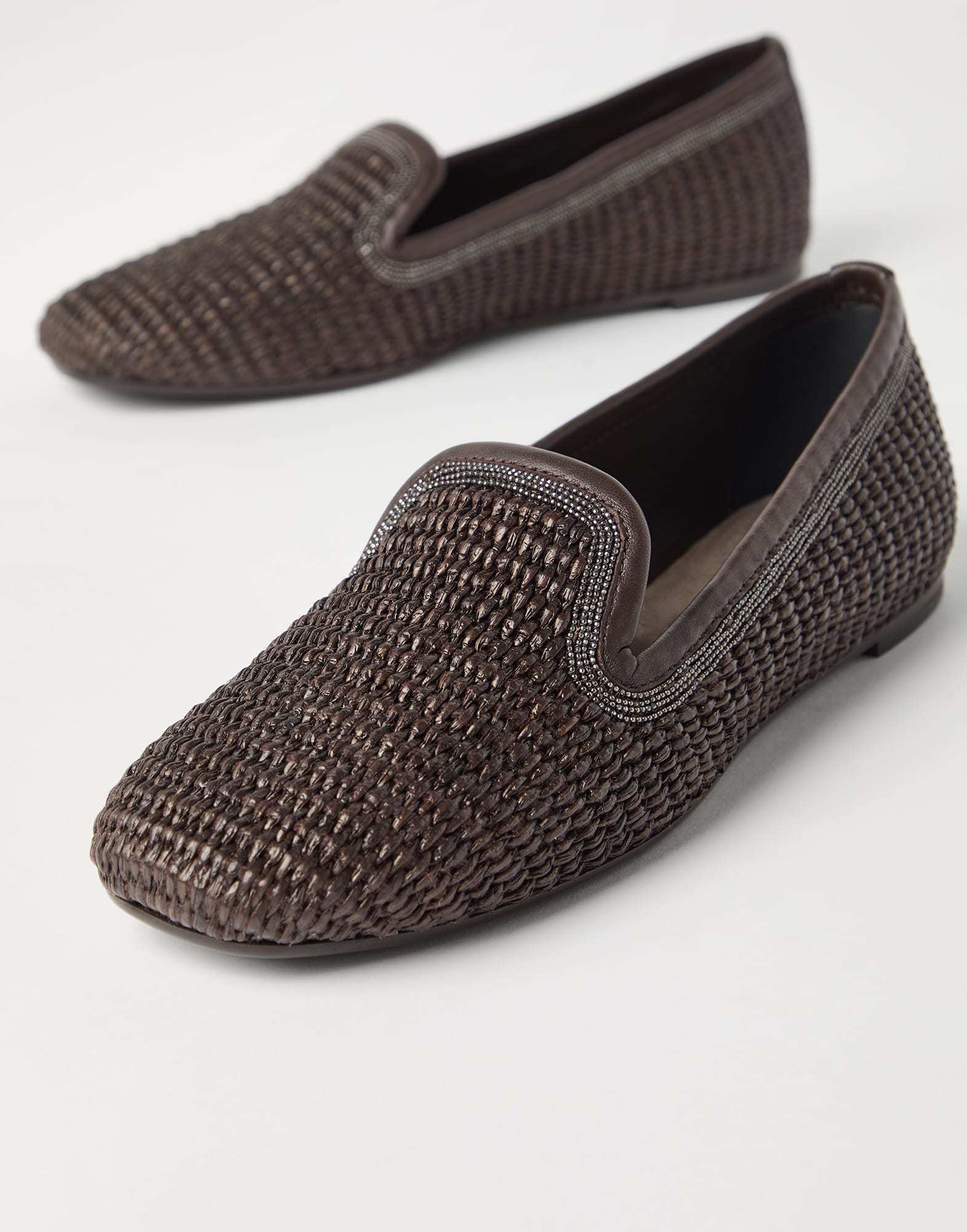 Brunello Cucinelli Raffia Braided Ballet Flats In Black