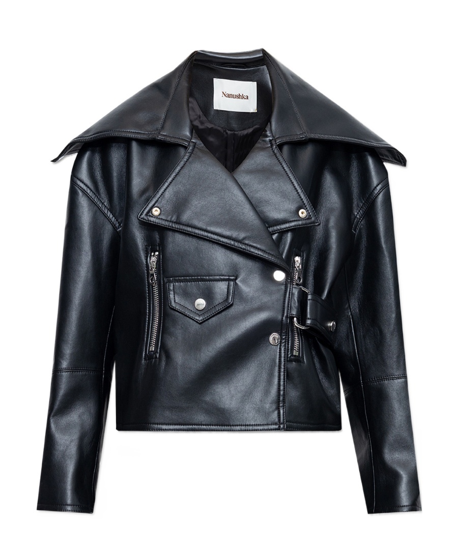 Nanushka Black Cinch Faux-leather Jacket In Black