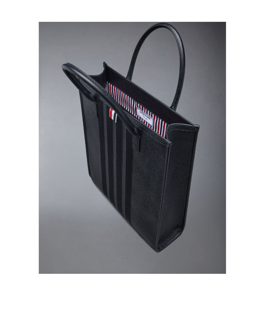 Shop Thom Browne 4-bar Leather Tote Bag In Black