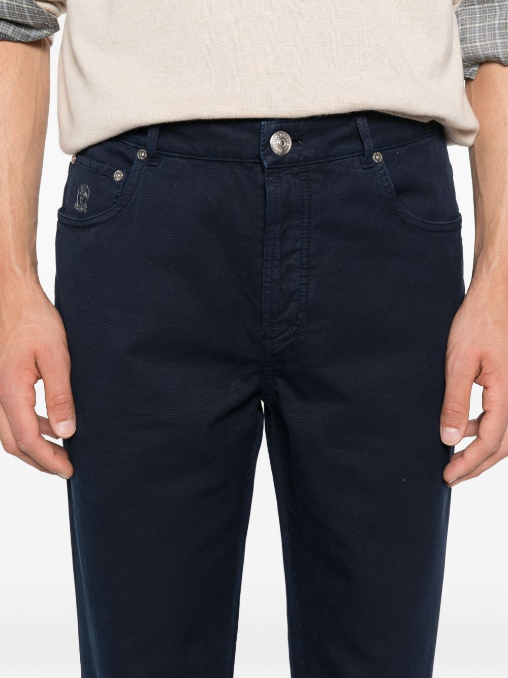 Brunello Cucinelli Italian Fit Trousers In Navy Blue Cotton Corduroy In Blue