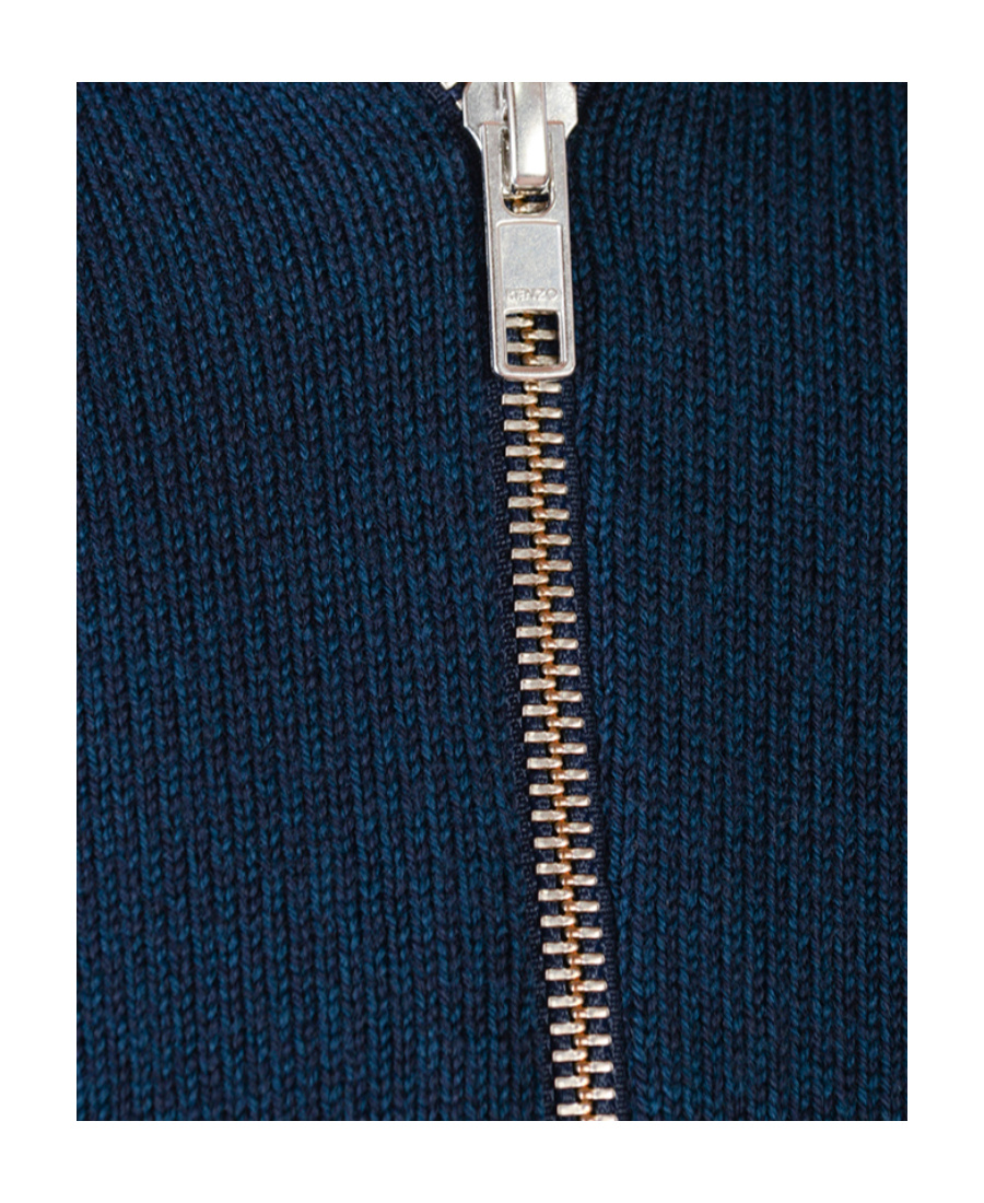 Kenzo Navy Blue Knitted Cardigan In Black