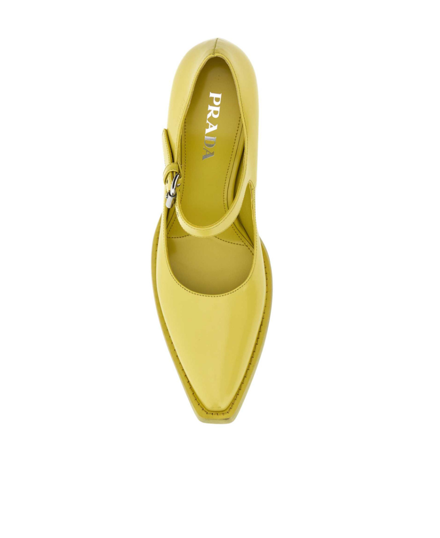 Prada Leather Block Heel Mary Jane Pumps In Citrus Yellow