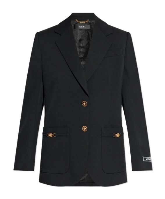 Shop Versace Logo-appliqué Single-breasted Blazer In Black