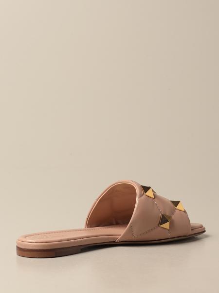 Valentino Rockstud Quilted Flat Sandals In Pink