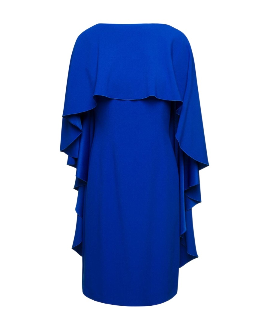 Alberta Ferretti Blue Cape Dress With Ruffle Detailing In Acetate Woman In Blue