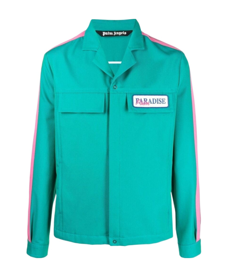 Palm Angels Paradise-embroidered Shirt Jacket In Blue