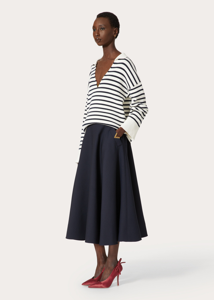 Valentino Crepe Couture Midi Skirt In Blue