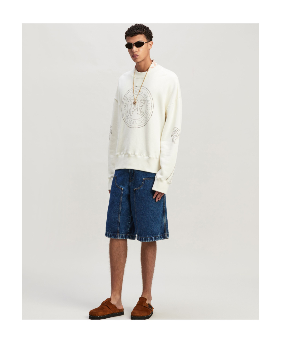 Palm Angels Monogram-embroidered Denim Shorts In Blue