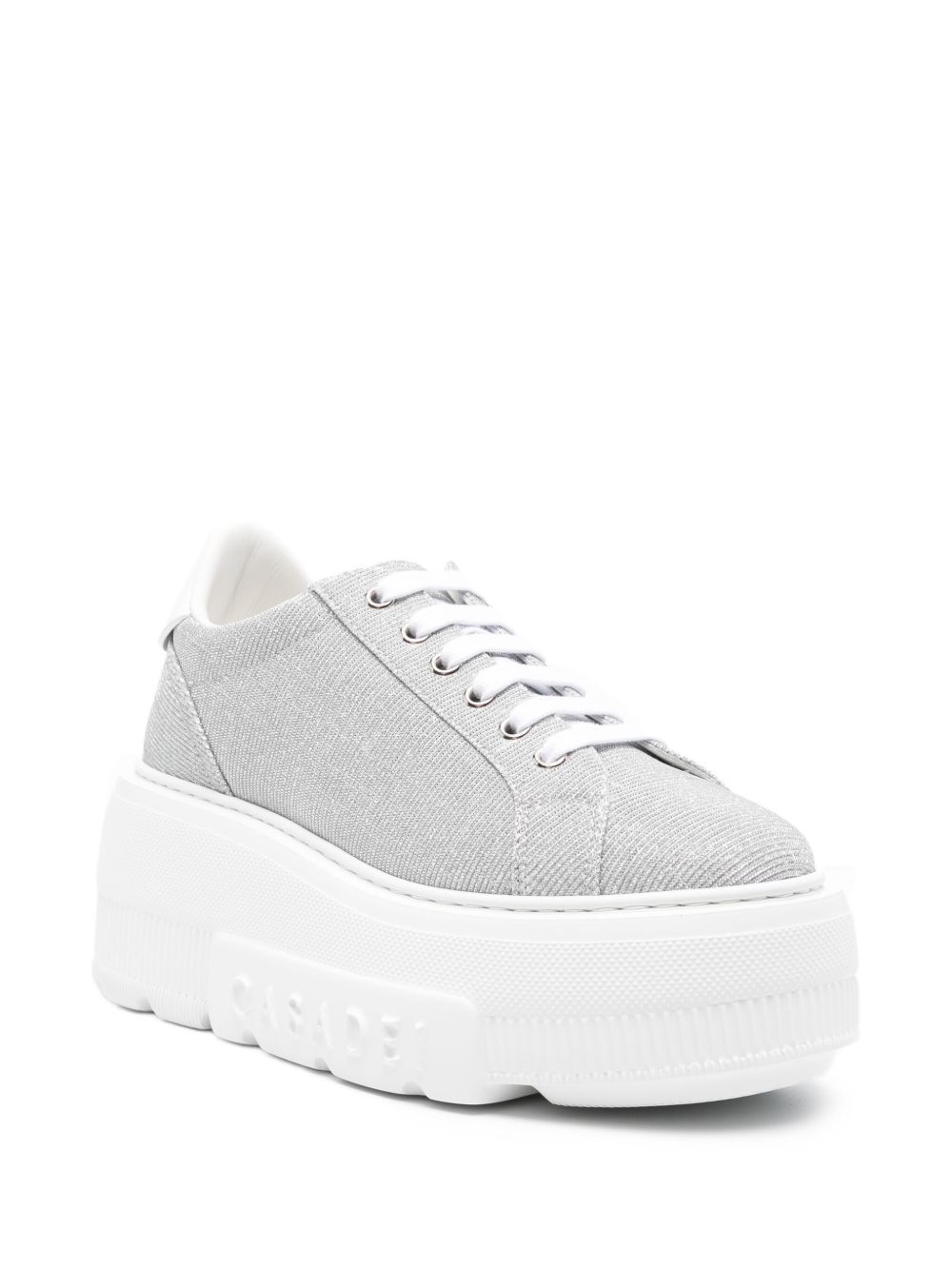 Casadei Low Top Platform Sole Sneakers In Textured Fabric In Silver