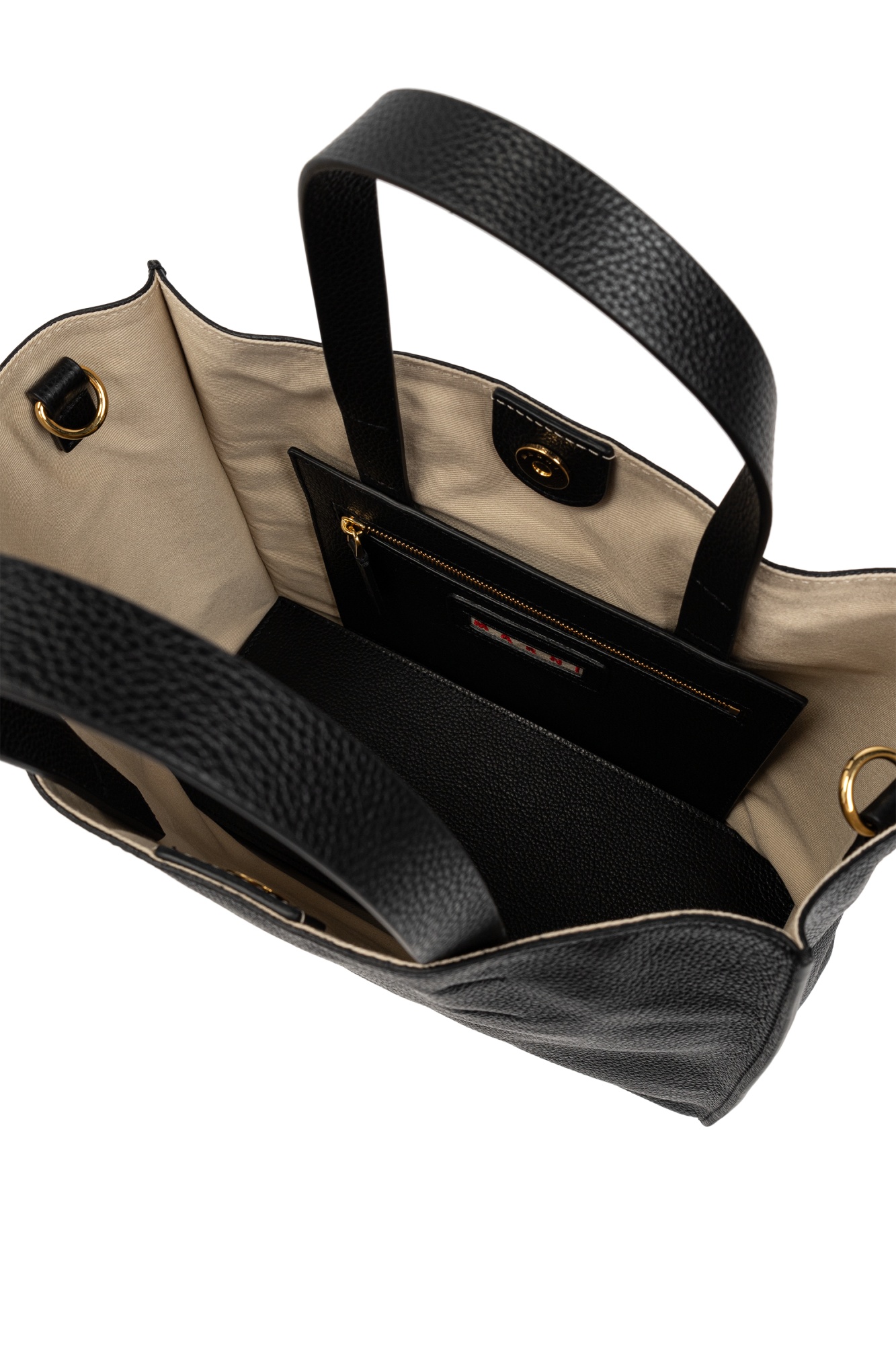Marni Logo-print Leather Tote Bag In Black