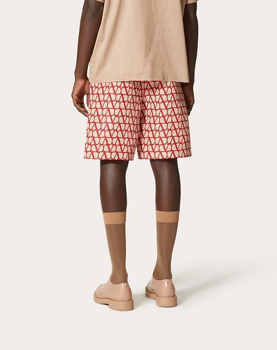 Valentino Bermuda In Faille Di Seta Con Stampa Toile Iconographe All Over In Nude
