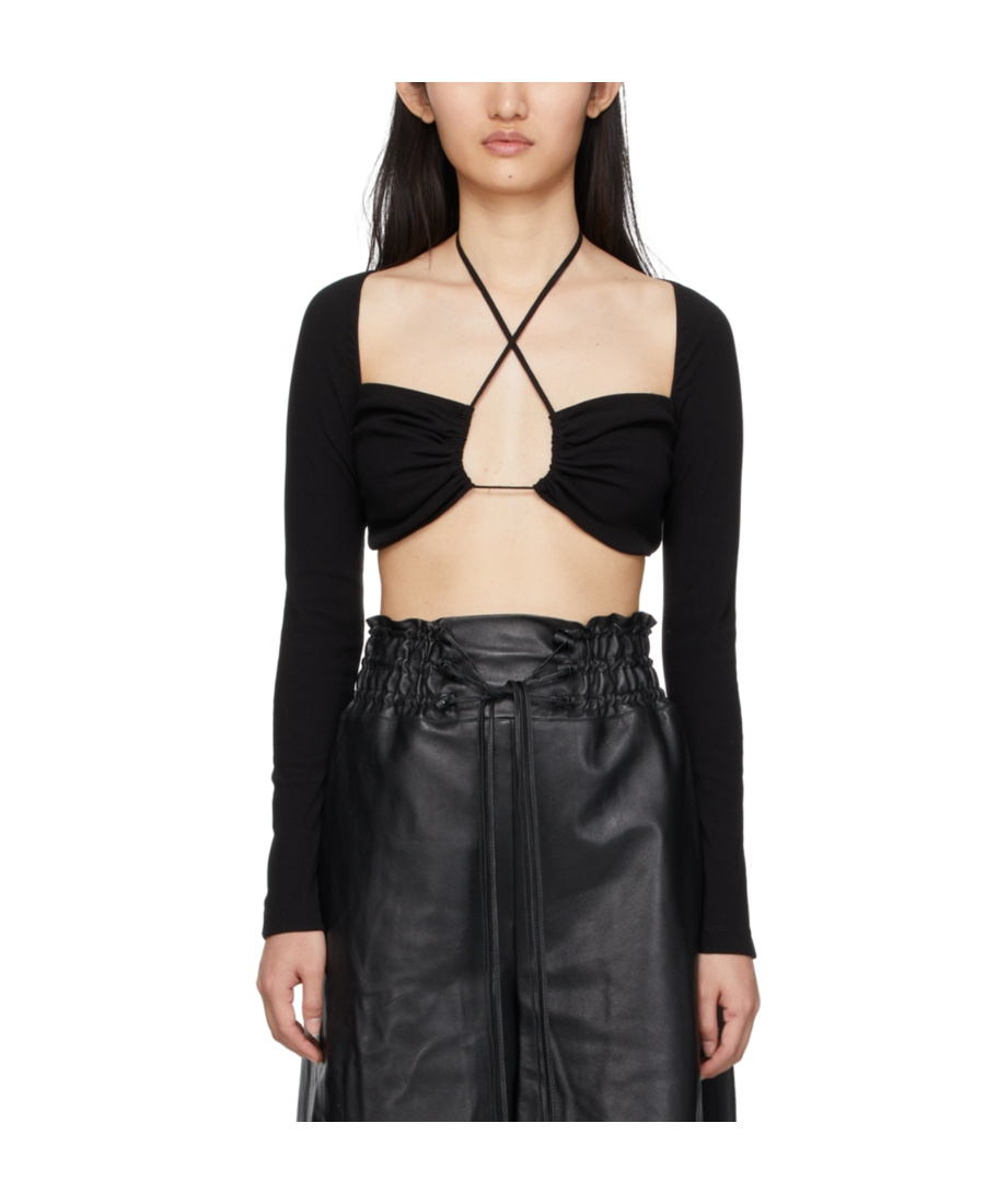 Rosetta Getty Black Cropped Long Sleeve T-shirt In Black