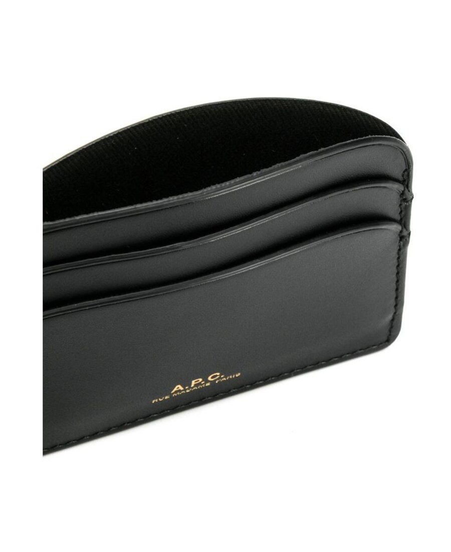 Apc A.p.c. Demi Lune Leather Card Holder In Black
