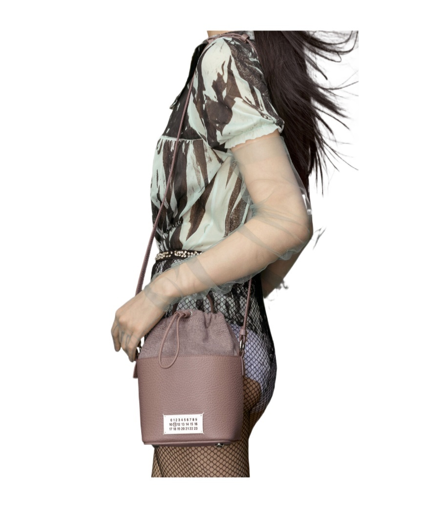 Maison Margiela Drawstring Bucket Leather Shoulder Bag In Purple