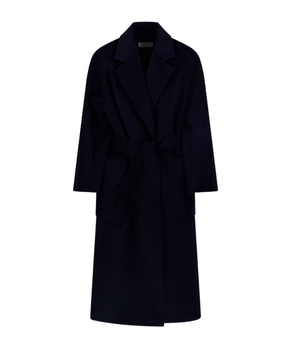 Max Mara Belted Long-sleeved Coat In Black