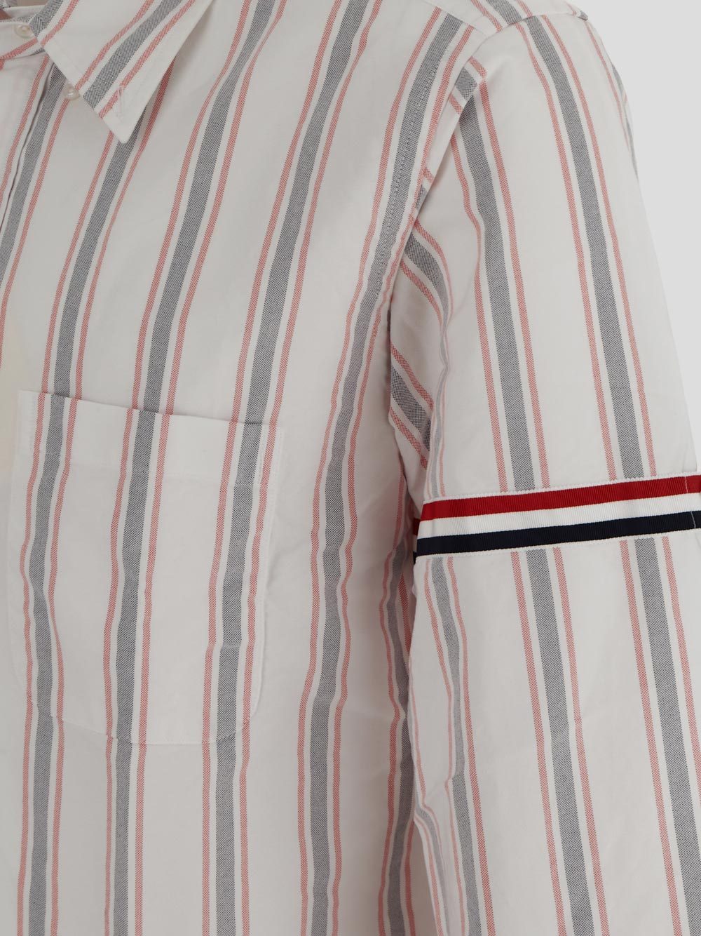Thom Browne Straight Fit Stripe Grosgrain Band Button-down Shirt In White