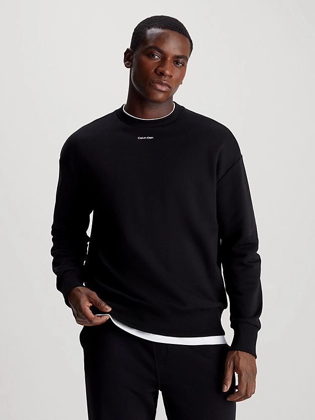 Shop Calvin Klein Round Collar Long Sleeve Sweater In Black