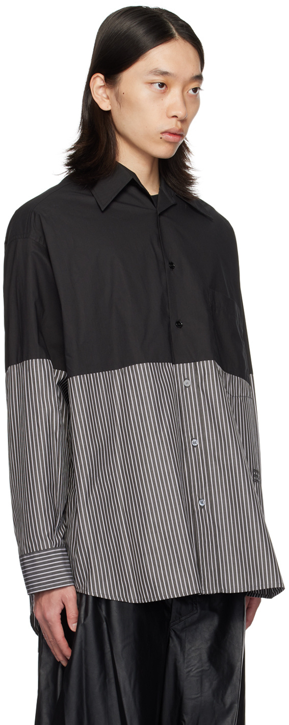 Mm6 Maison Margiela Numbers-motif Panelled Shirt In Black