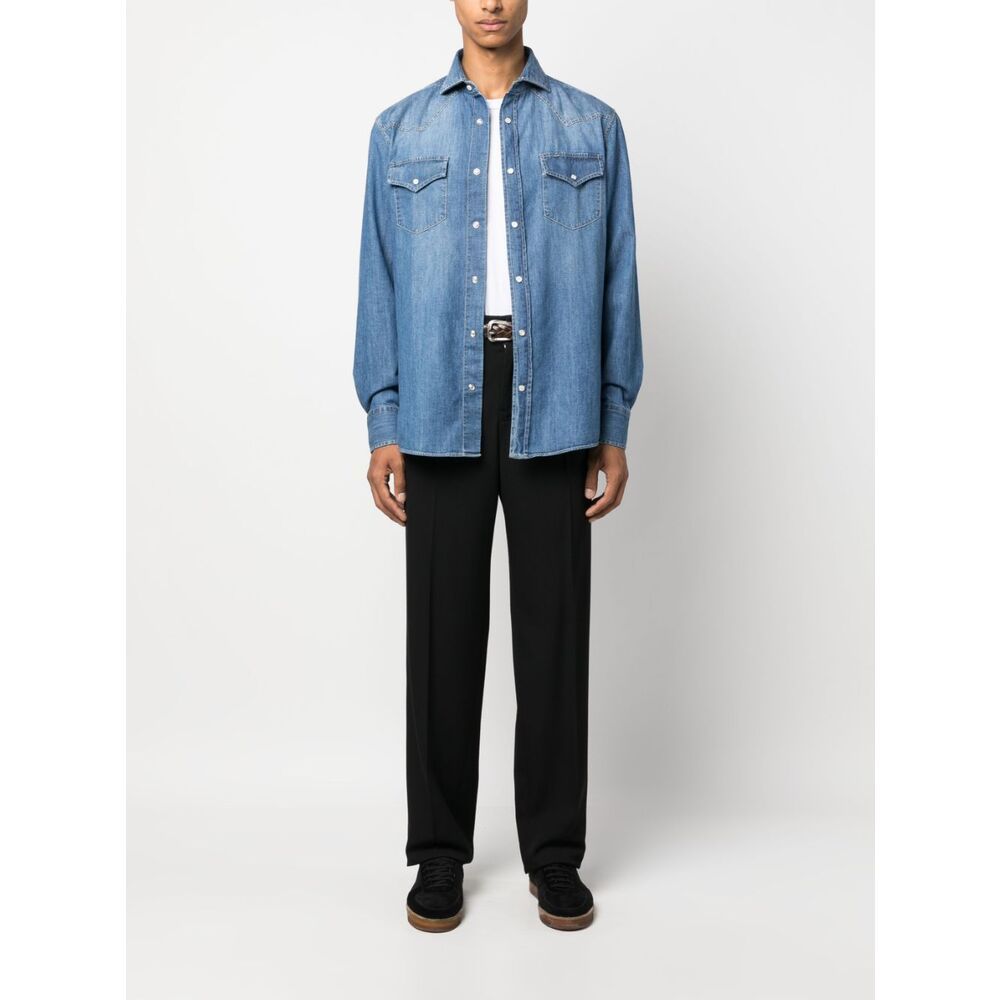 Brunello Cucinelli Button-up Cotton Denim Shirt In Blue