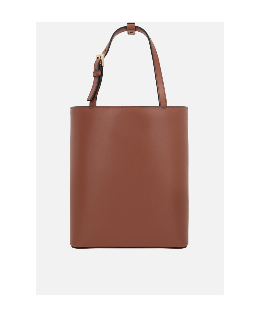 Shop Prada Triangle-logo Leather Tote Bag In Brown