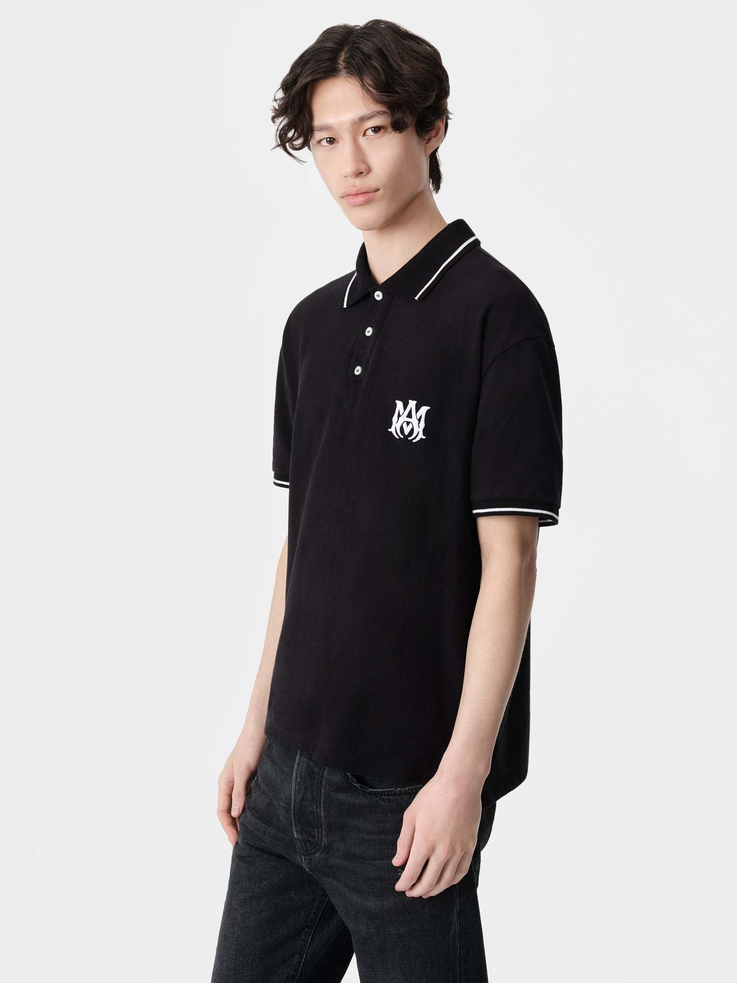 Amiri Black Polo Shirt With Classic Collar And Logo Embroidery On The Front In Black