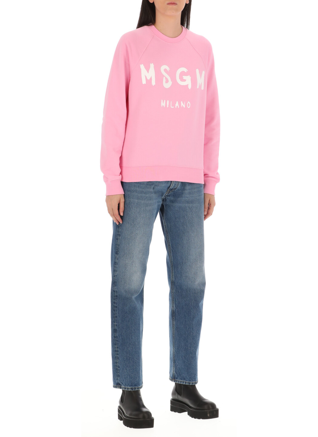 Msgm Logo-print Crew Neck Sweatshirt In Pink