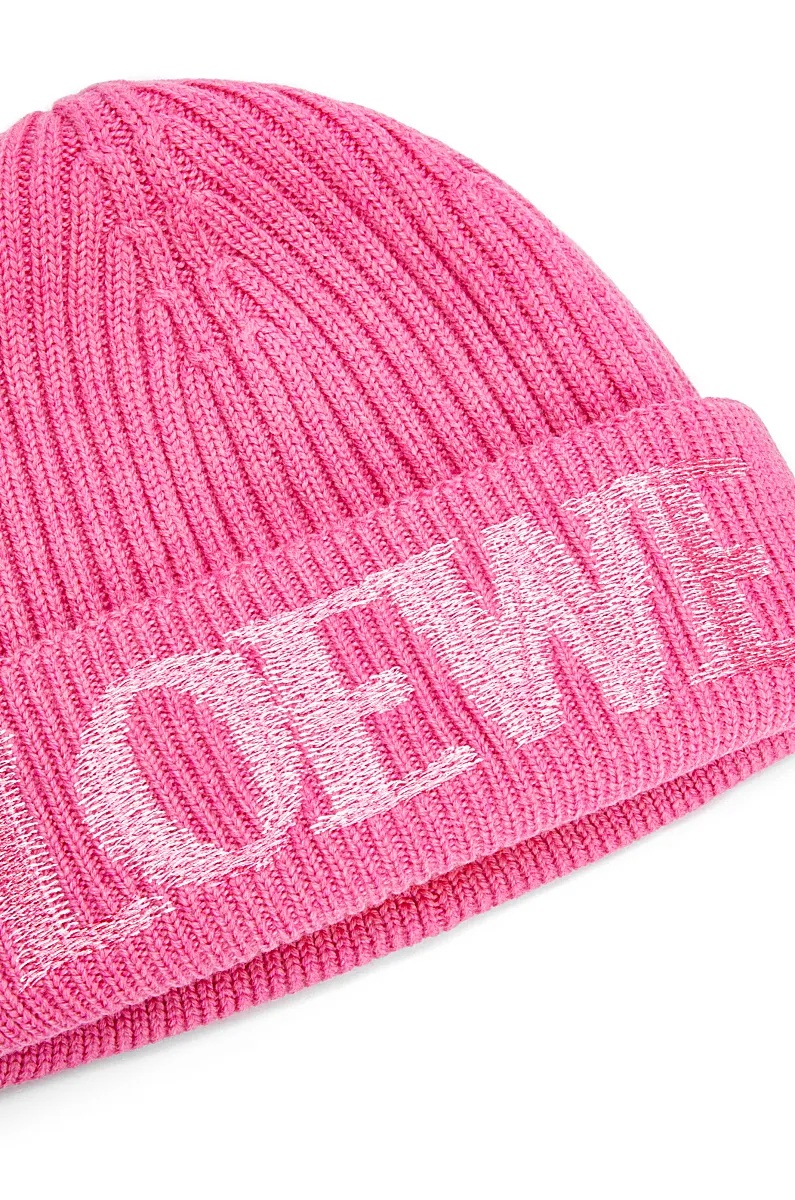 Loewe Logo Embroidered Ribbed-knit Beanie In Pink