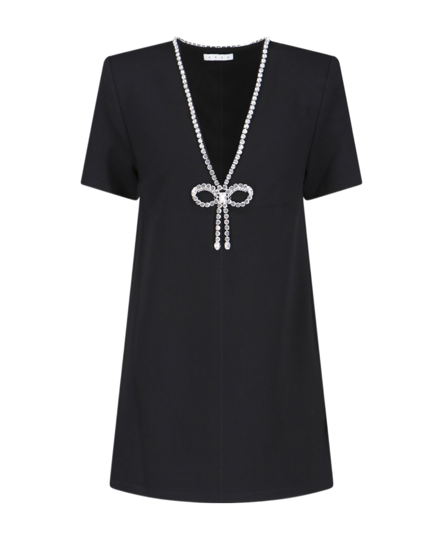 Shop Area Crystal Bow V-neck Minidress In Black
