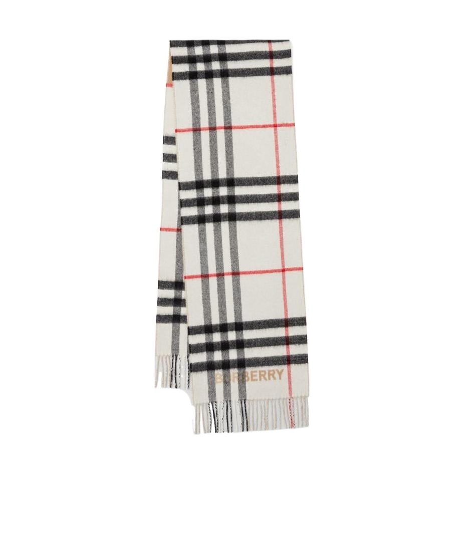 Shop Burberry Contrast-check Cashmere Scarf In White