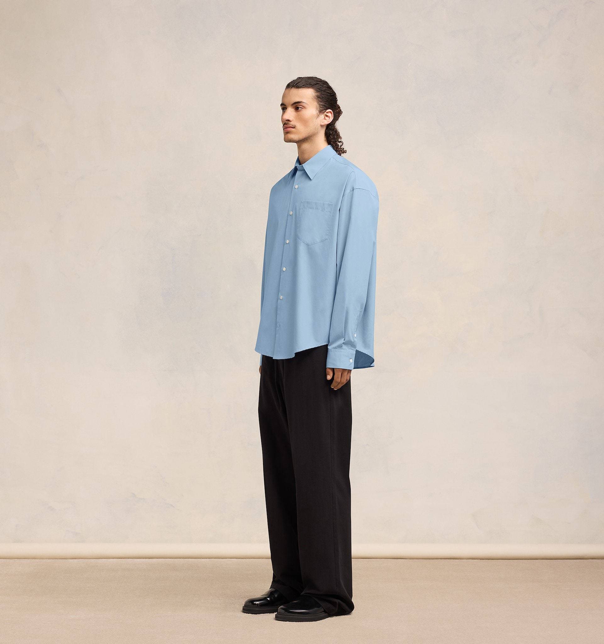 Ami Alexandre Mattiussi Ami Paris Ami De Coeur Logo Embroidered Long-sleeved Shirt In Blue