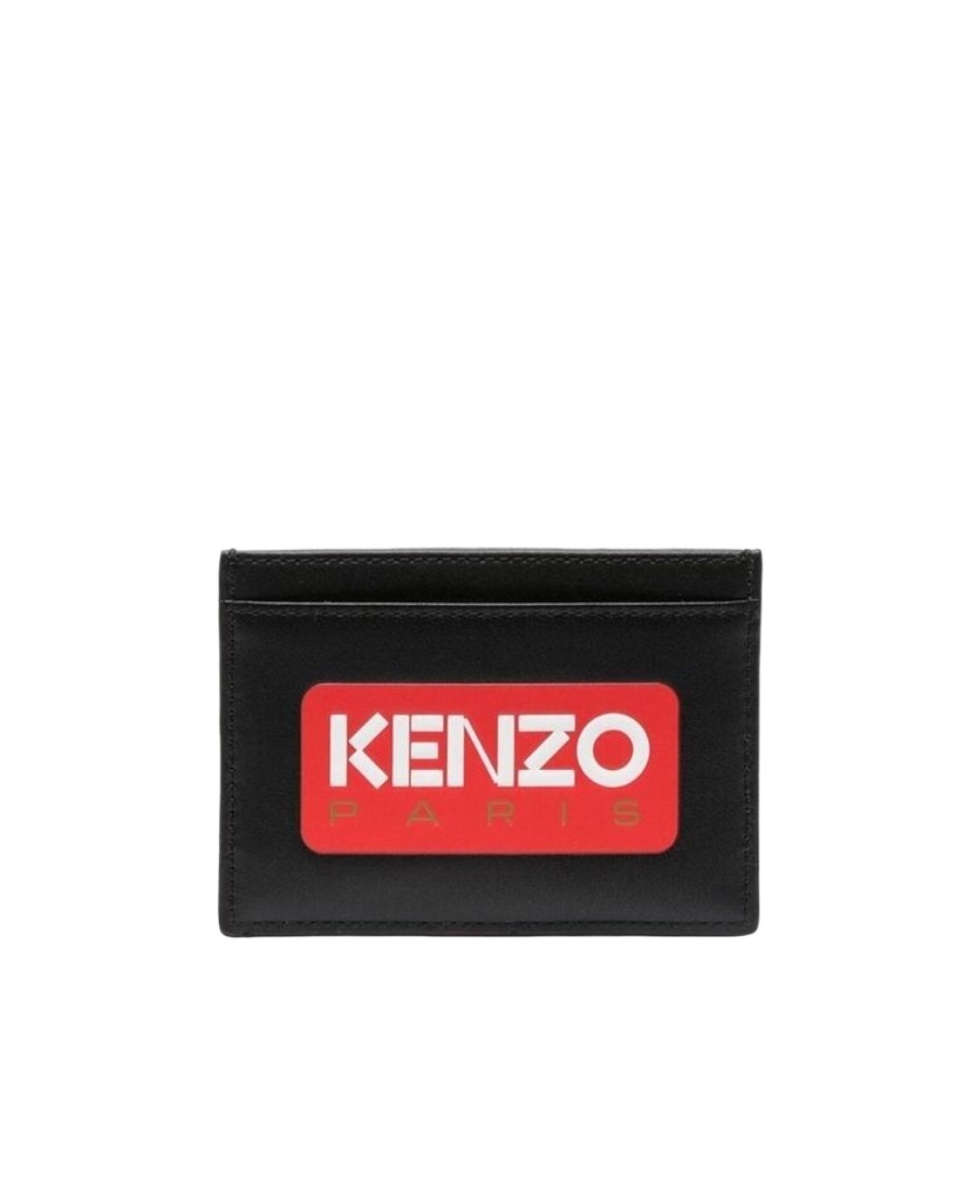 Kenzo Logo-print Leather Cardholder In Gray