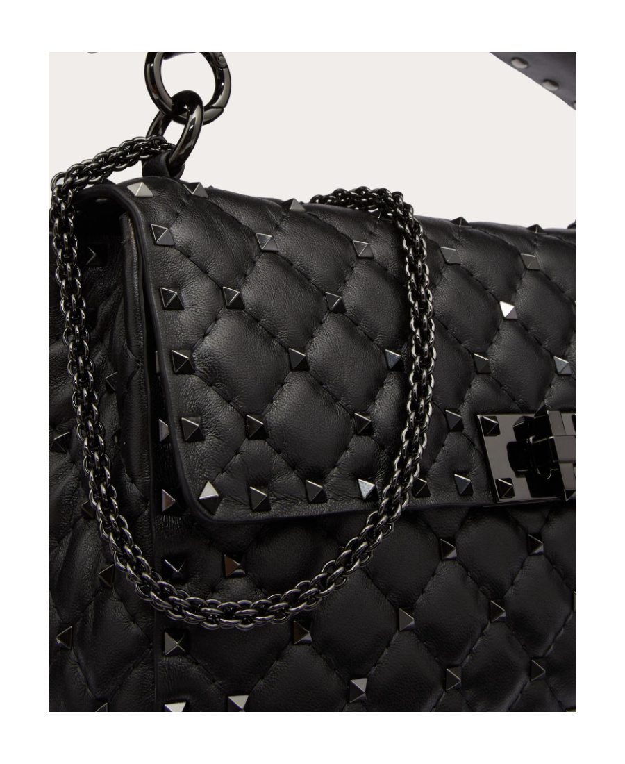 Valentino Rockstud Spike Lambskin Shoulder Bag In Black
