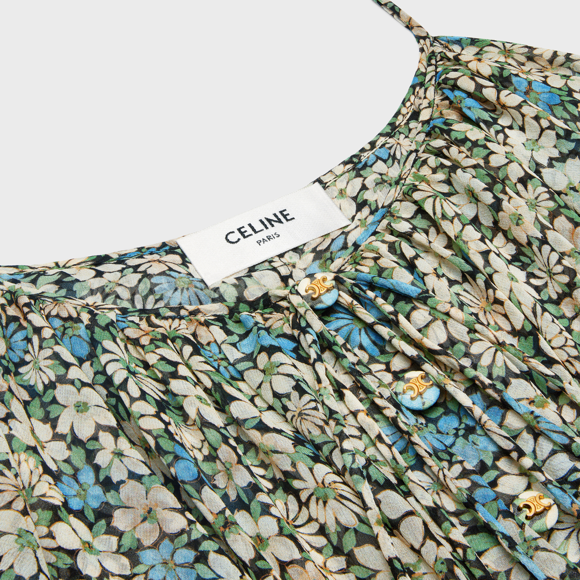 Celine Gathered Midi Dress In Silk Georgette In Green