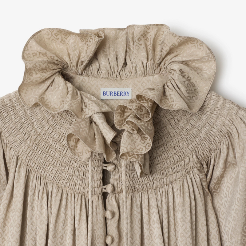 Burberry Geometric-pattern Ruffled-collar Blouse In Brown