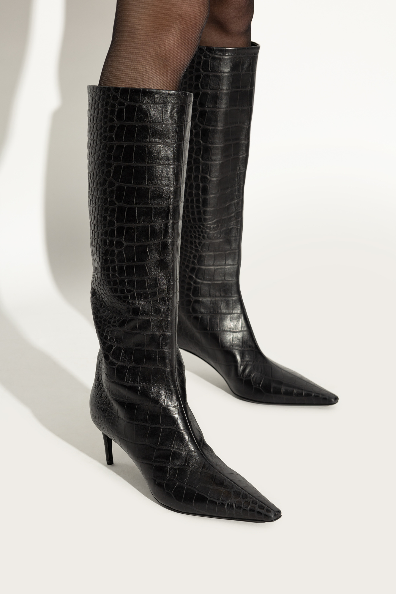 Dolce & Gabbana Crocodile-embossed Leather Boots In Black