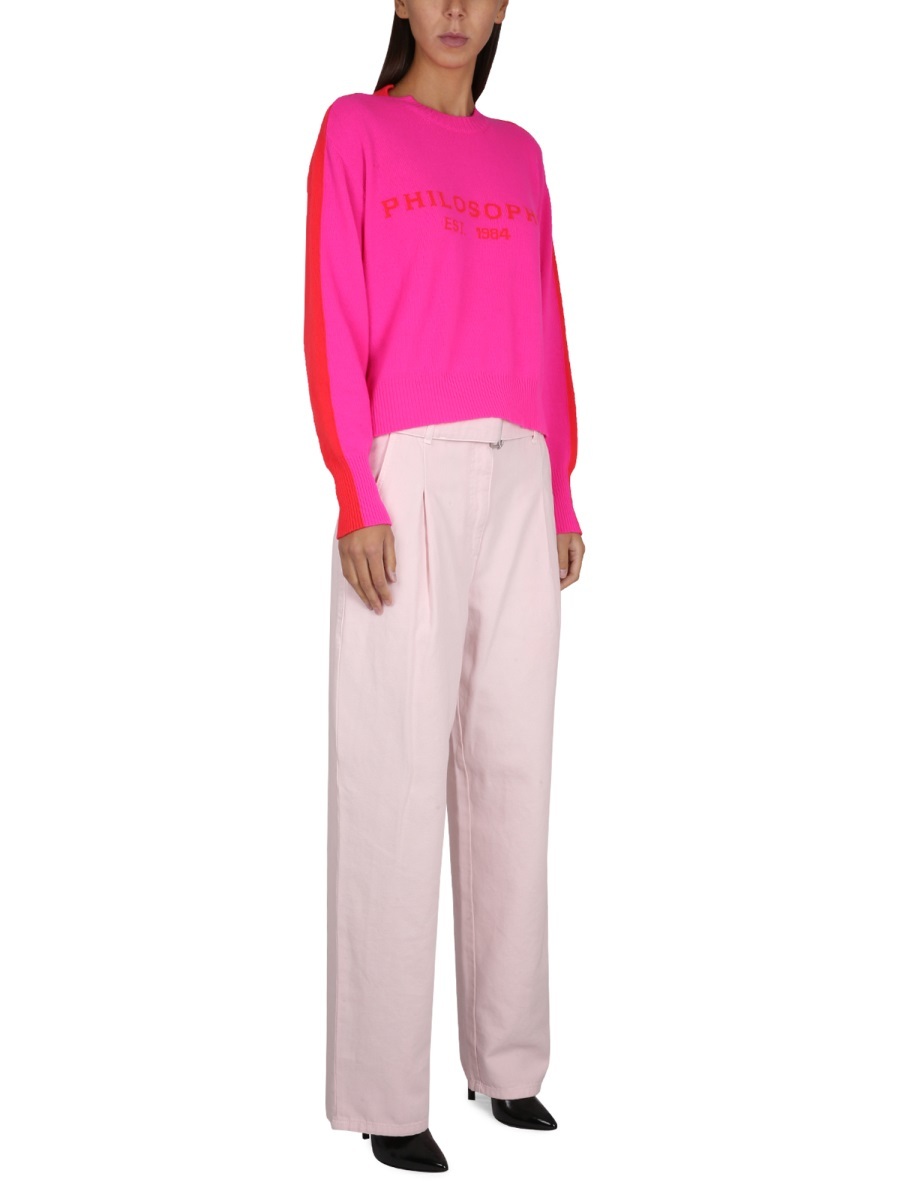 Shop Philosophy Di Lorenzo Serafini Belt Ring Denim Trousers In Pink