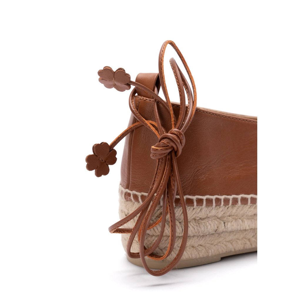 Castaã±er Leather Espadrilles With Braided Raffia Sole In Brown