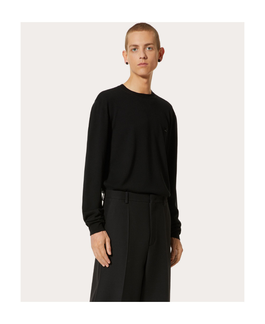 Valentino Stud-embellished Crewneck Wool-knit Jumper In Black