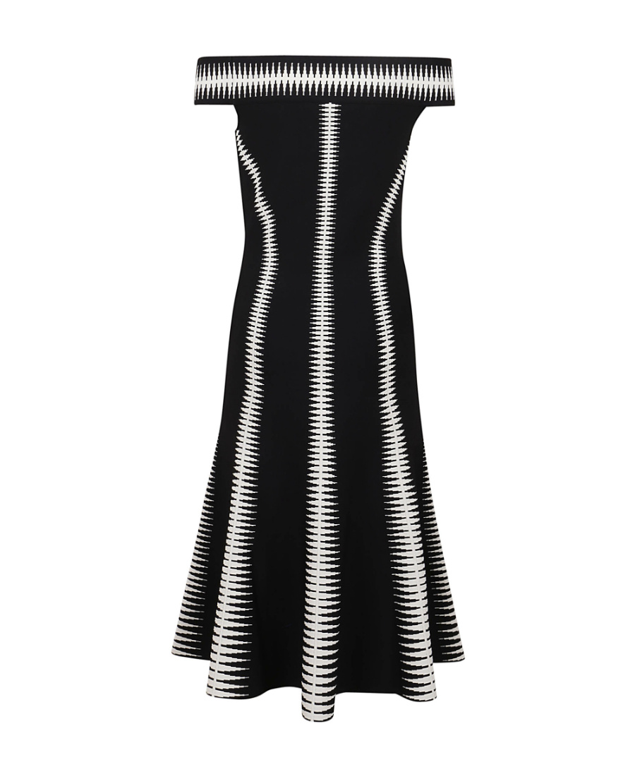 Alexander Mcqueen Jacquard Off-shoulder Midi Dress In Black