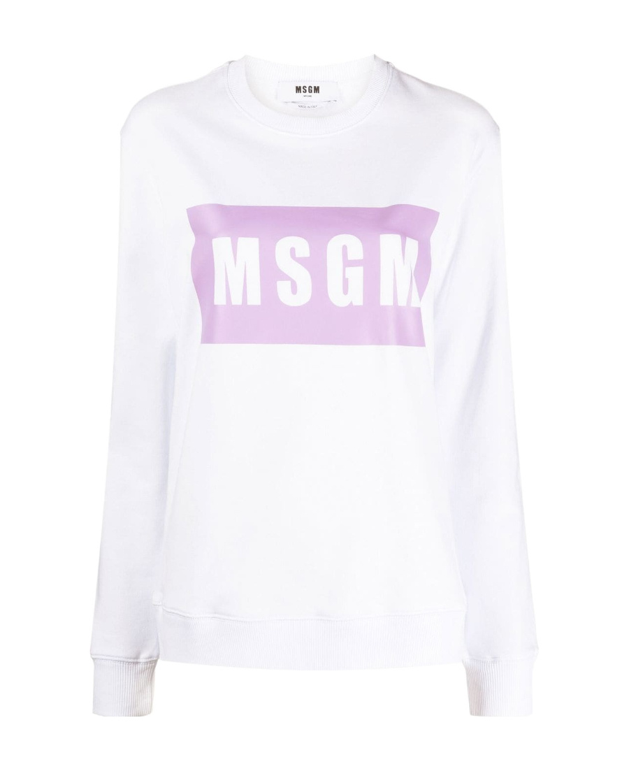 Msgm Round-necked Logo Sweater In White