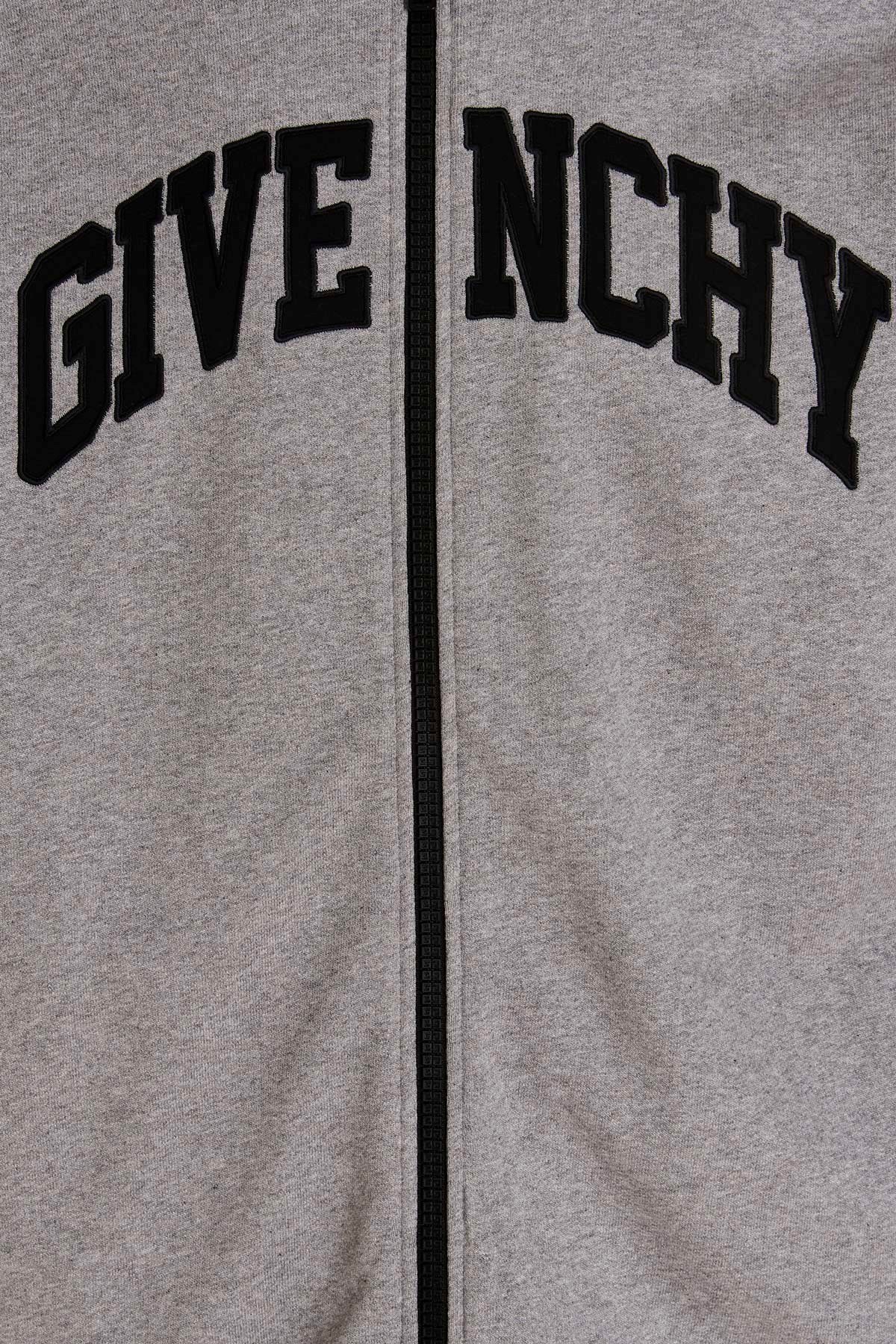 Givenchy Logo-patches Zip-up Cotton Hoodie In Gray