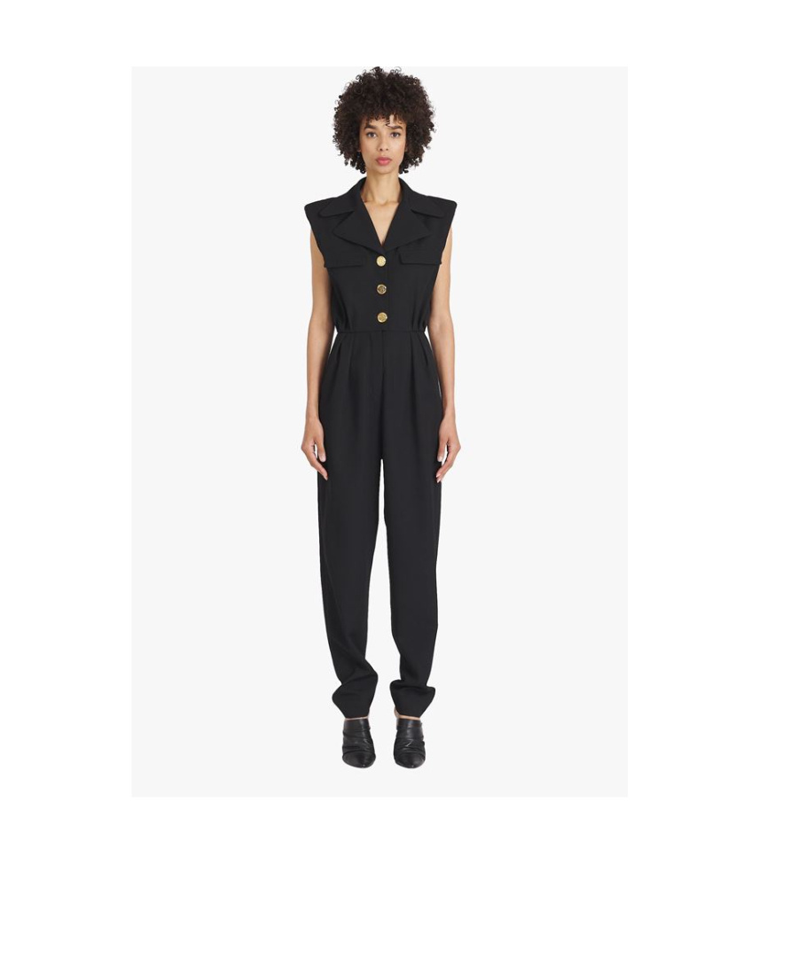Balmain Black Wool Jumpsuit In Black