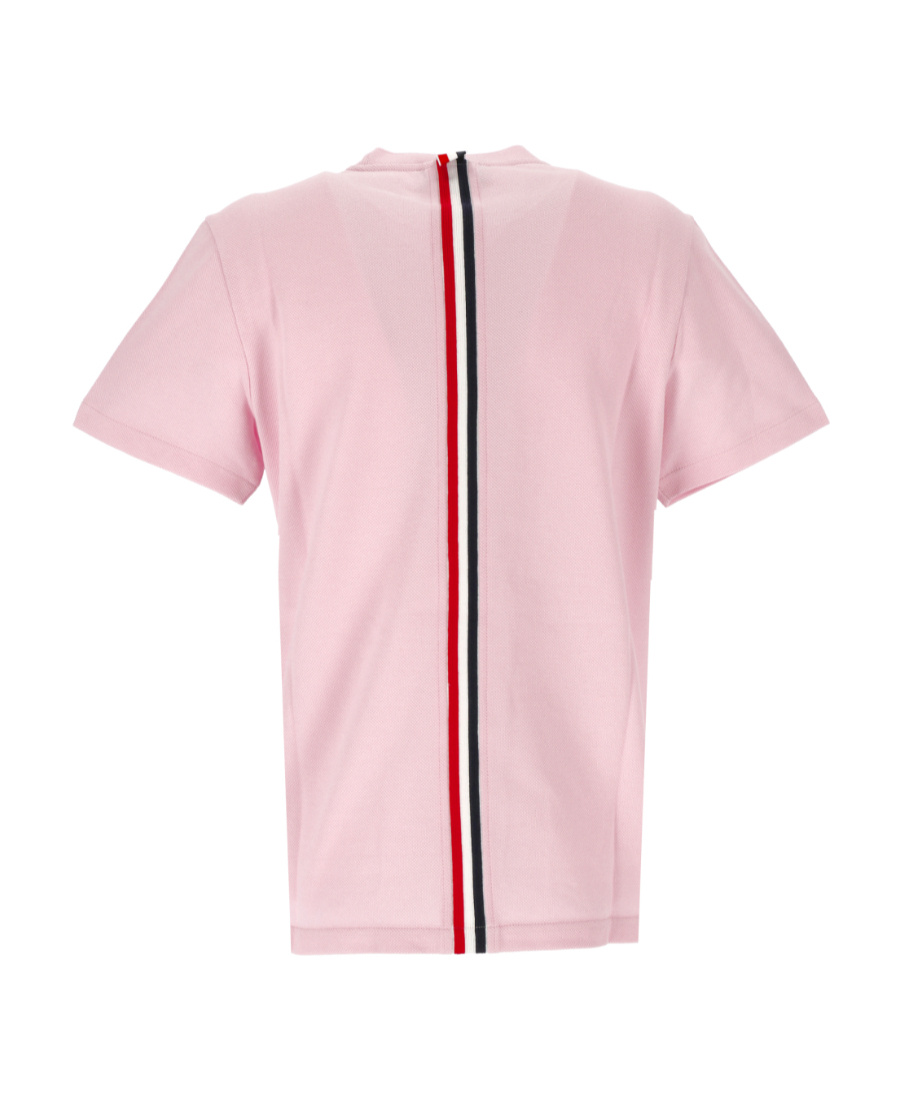 Thom Browne Relaxed Fit Short Sleeve Tee With Red, White And Blue Stripe In Classic Pique In Pink