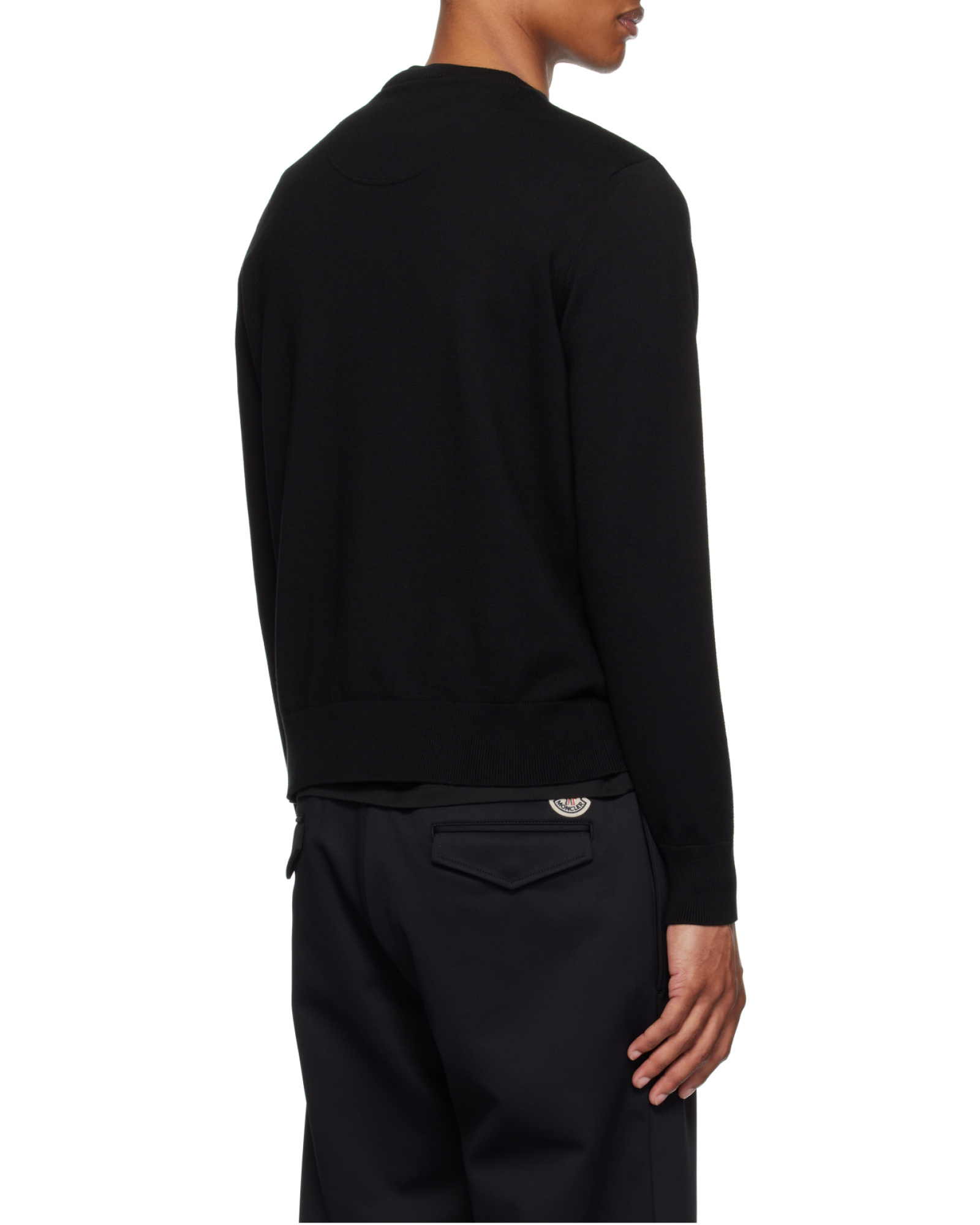 Moncler Embroidered Monogram Cotton Crewneck Sweater In Black