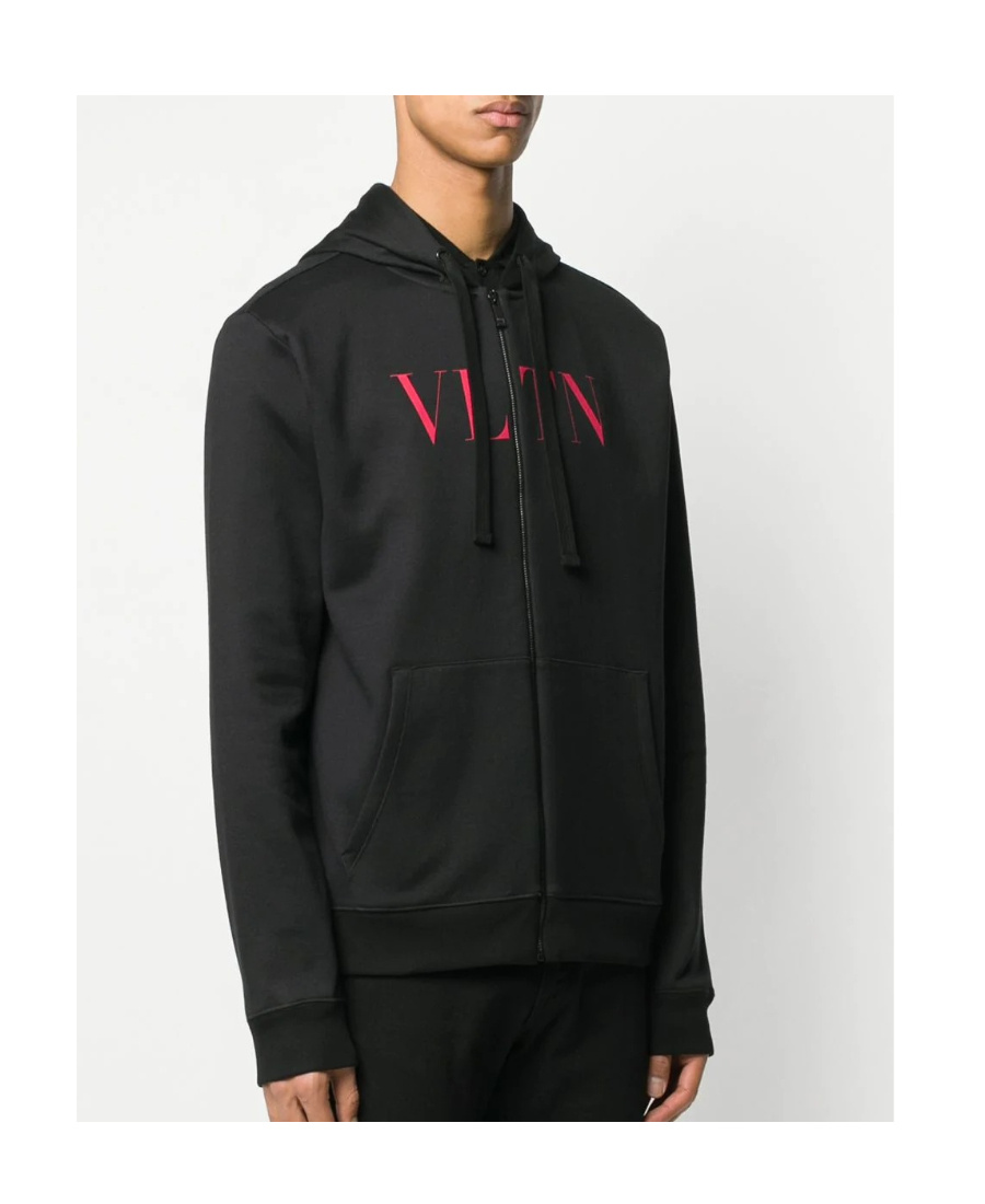 Valentino Vltn Zipped Hoodie In Gray