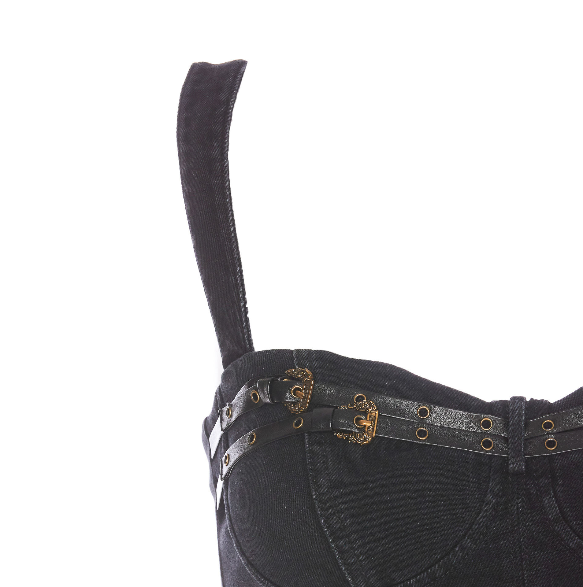 Shop Versace Jeans Couture Denim Buckle Strap Top In Black