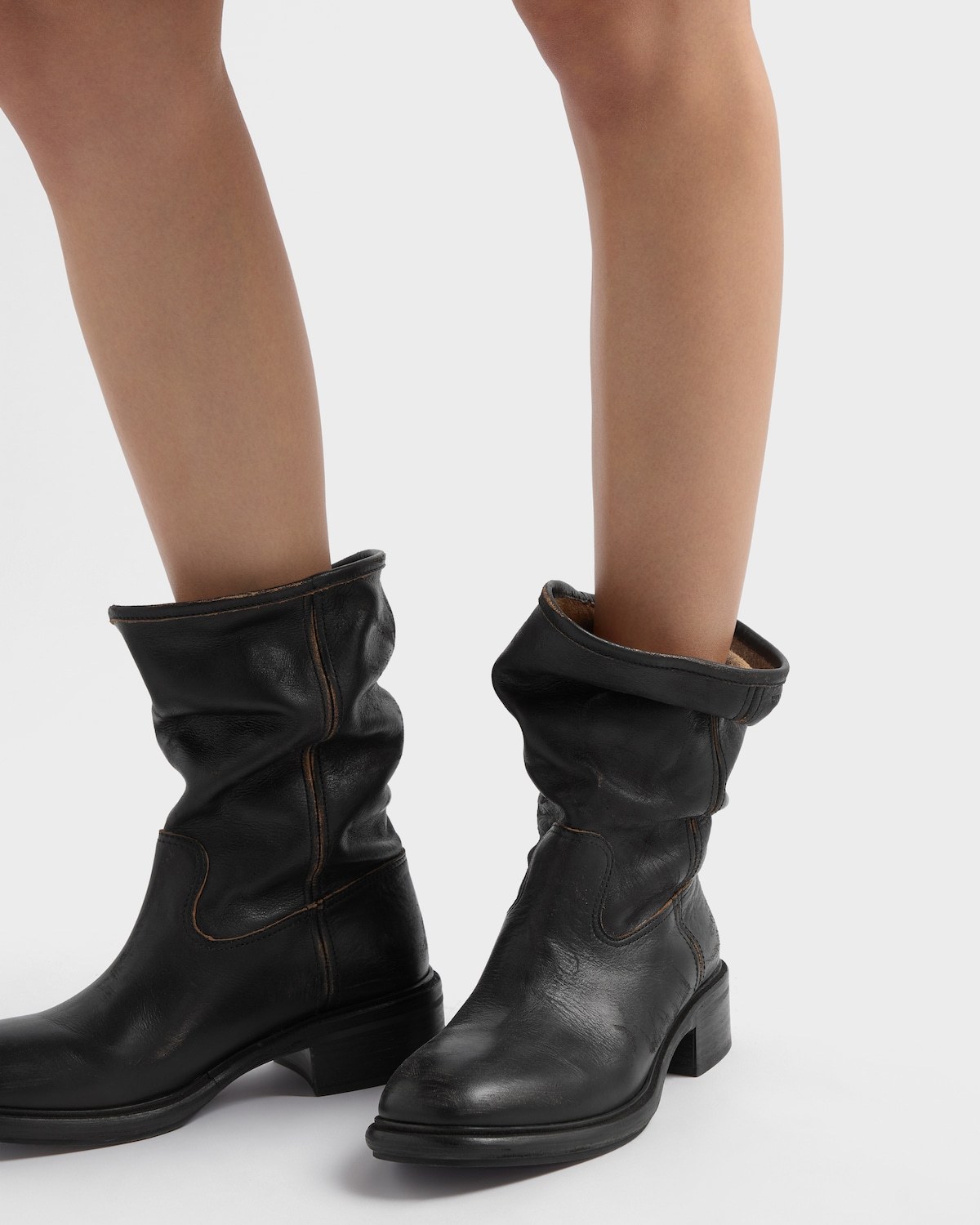 Prada Vintage-effect Leather Boots In Black