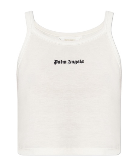 Palm Angels Ribbed Sleeveless Cropped Tank Top In White