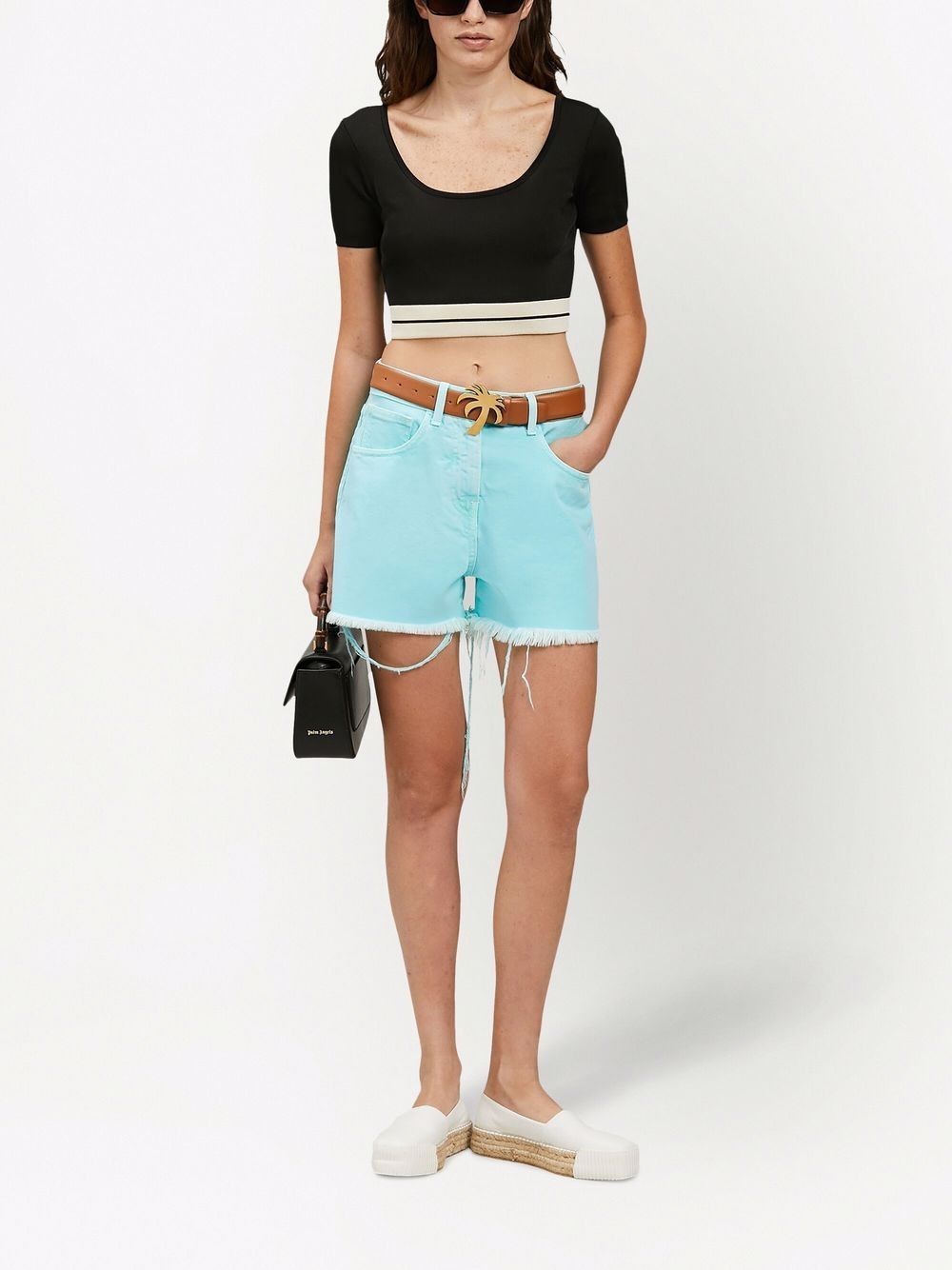 Palm Angels Distressed-hem Shorts In Blue