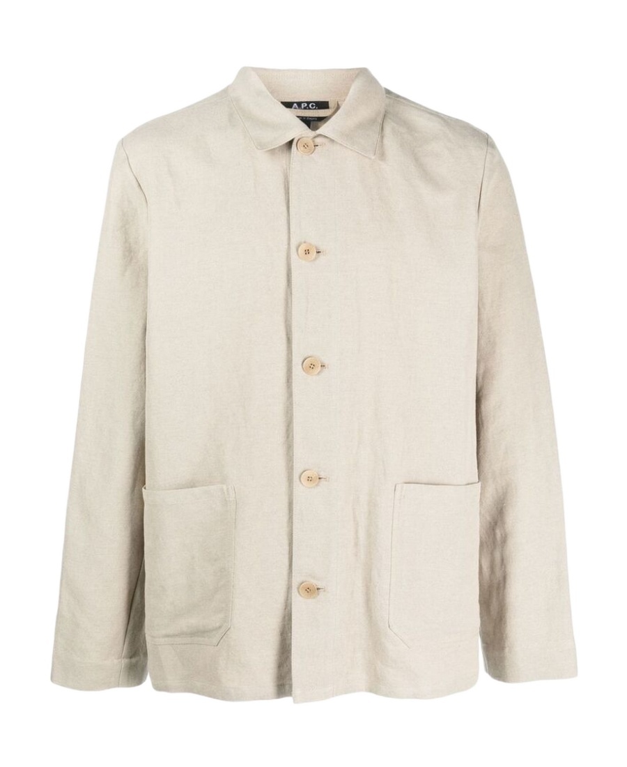 Apc Kerlouan Beige Jacket With Classic Collar And Front Button Closure In Cotton Man In White